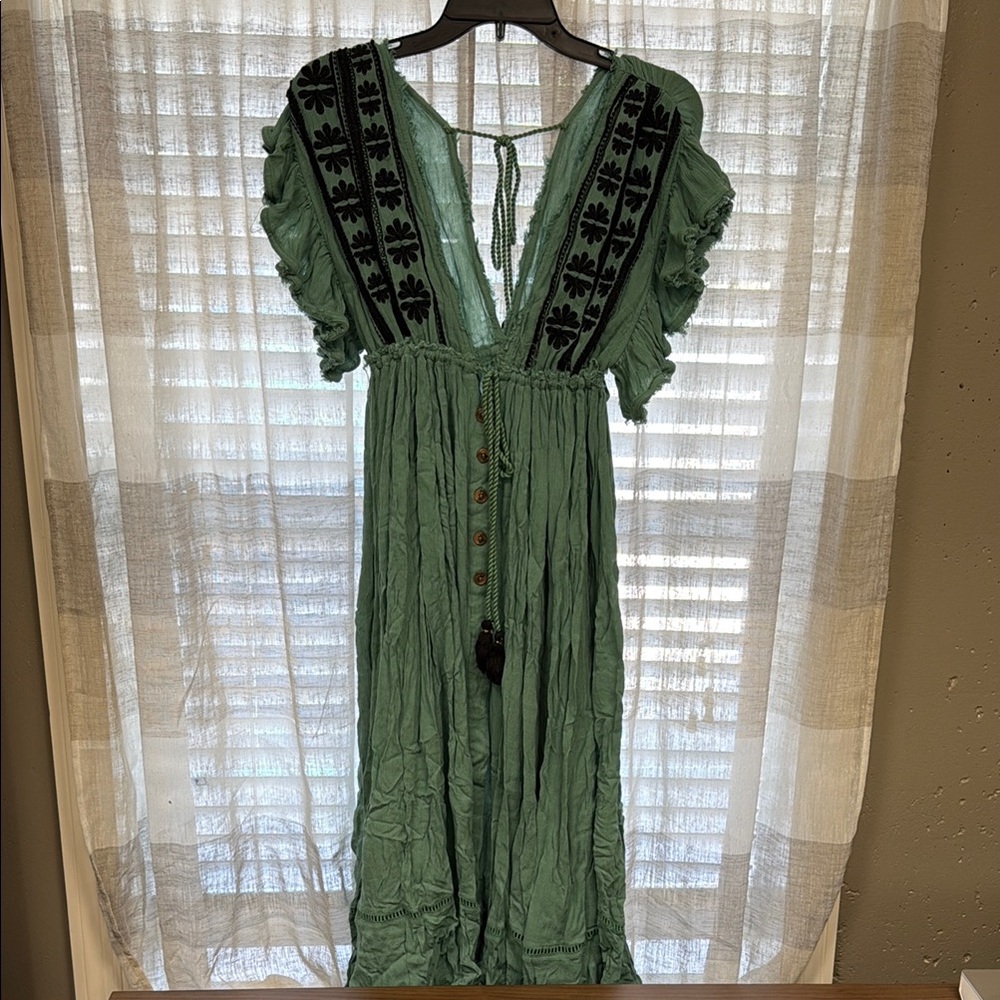 Free People NWOT Green Embellished Maxi Dress
